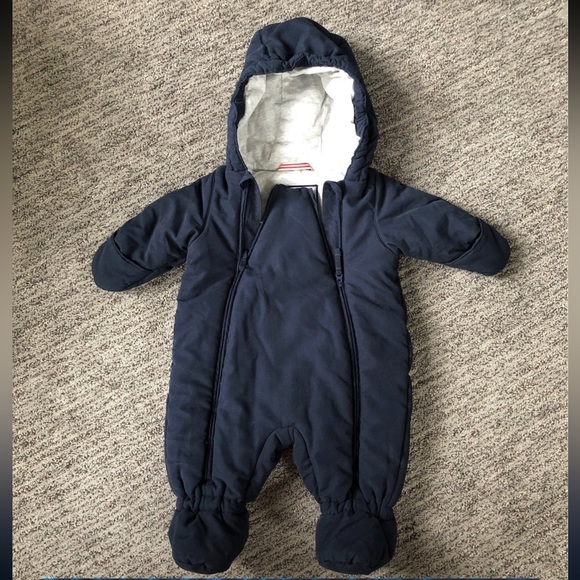 Petit Bateau navy cotton lined puffer snowsuit bundler